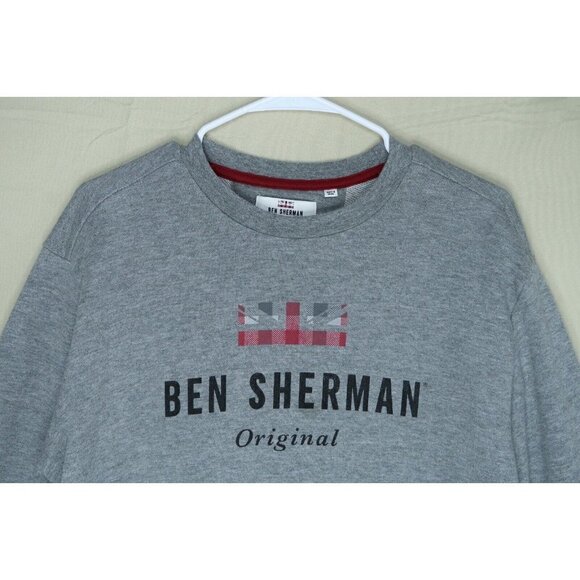 Ben Sherman Crew Neck Pullover Sweatshirt Gray Spell Out Logo Long Sleeves Large - Picture 2 of 8